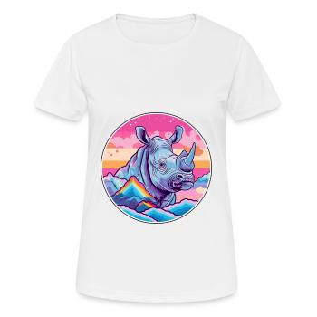 Nashorn Aquarell Karikatur Kawaii Haustier Tier Farbefu - Frauen T-Shirt atmungsaktiv - Weiß - Vorne - AI Model Female 172 dark (172cm)