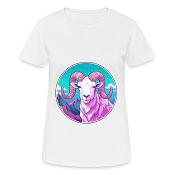 Ram Watercolor Cartoon Kawaii Pet Animal Colorful - Women's Breathable T-Shirt - white - Front - AI Model Female 172 dark (172cm)