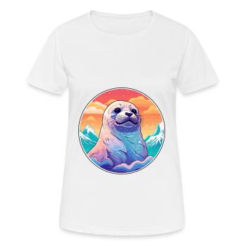Sceau Aquarelle Dessin Animé Kawaii Animal De Compagnie Coloré - T-shirt respirant Femme - blanc - Devant - AI Model Female 172 dark (172cm)