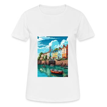 Tenby paysage marin Pays de Galles Vintage voyage affiche WPA Art - T-shirt respirant Femme - blanc - Devant - AI Model Female 172 dark (172cm)