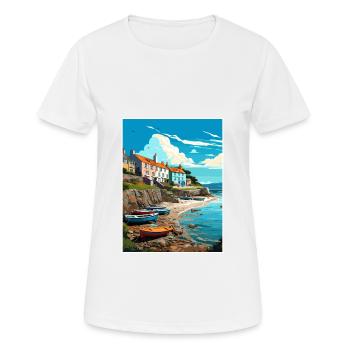 New Quay Welsh Wales Vintage Travel Poster WPA Art - Women's Breathable T-Shirt - white - Front - AI Model Female 172 dark (172cm)