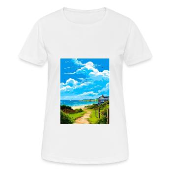 Polzeath Cornwall Vintage Travel Poster Souvenir - Women's Breathable T-Shirt - white - Front - AI Model Female 172 dark (172cm)