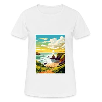 Hartland Quay Devon Vintage Travel Poster Souvenir - Women's Breathable T-Shirt - white - Front - AI Model Female 172 dark (172cm)