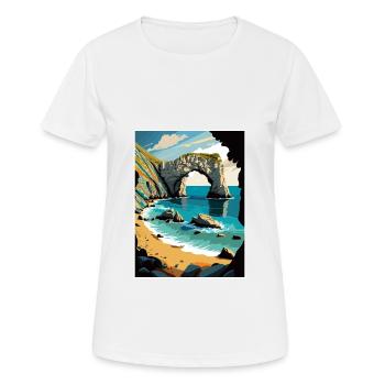 Durdle Door England Vintage Reiseposter Souvenir - Frauen T-Shirt atmungsaktiv - Weiß - Vorne - AI Model Female 172 dark (172cm)