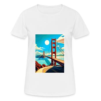 San Francisco Golden Gate California Travel Poster - Women's Breathable T-Shirt - white - Front - AI Model Female 172 dark (172cm)