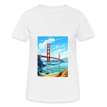 San Francisco Golden Gate California Travel Poster - Women's Breathable T-Shirt - white - Front - AI Model Female 172 dark (172cm)