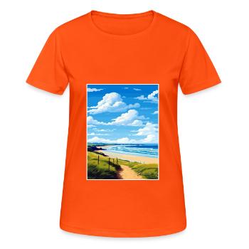 Polzeath Cornwall Vintage Reiseposter Souvenir - Frauen T-Shirt atmungsaktiv - Neonorange - Vorne - AI Model Female 172 dark (172cm)