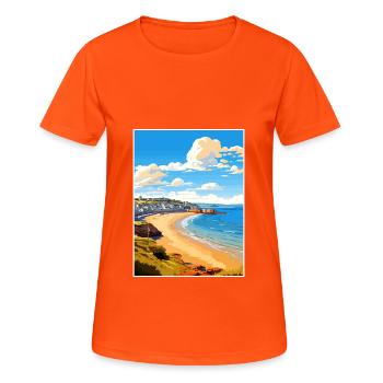 Penzance Cornwall Vintage Reiseposter Souvenir - Frauen T-Shirt atmungsaktiv - Neonorange - Vorne - AI Model Female 172 dark (172cm)