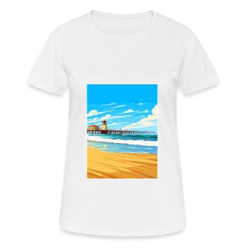 Huntington Beach Californie Vintage affiche de voyage - T-shirt respirant Femme - blanc - Devant - AI Model Female 172 dark (172cm)