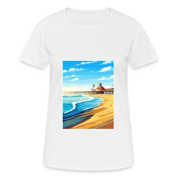 Huntington Beach Californie Vintage affiche de voyage - T-shirt respirant Femme - blanc - Devant - AI Model Female 172 dark (172cm)