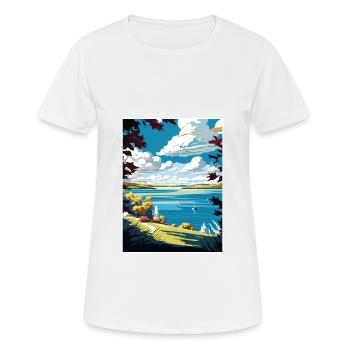 Chautauqua Lake New York State Travel Poster - Women's Breathable T-Shirt - white - Front - AI Model Female 172 dark (172cm)