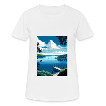 Chautauqua Lake New York State Travel Poster - Women's Breathable T-Shirt - white - Front - AI Model Female 172 dark (172cm)