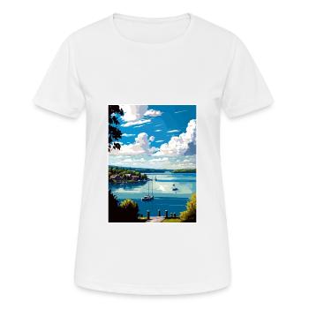 Skaneateles Lake New York State Travel Poster - Women's Breathable T-Shirt - white - Front - AI Model Female 172 dark (172cm)