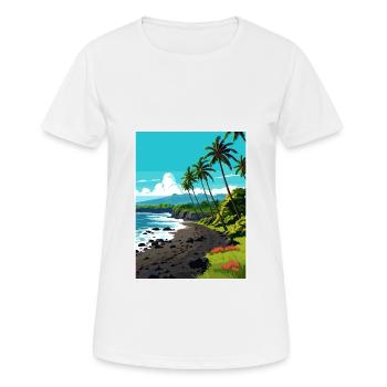 Punaluu Black Sands Beach Hawaii Travel Poster - Women's Breathable T-Shirt - white - Front - AI Model Female 172 dark (172cm)
