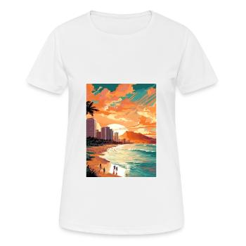Waikiki Beach Hawaii Vintage Travel Poster WPA Art - Women's Breathable T-Shirt - white - Front - AI Model Female 172 dark (172cm)