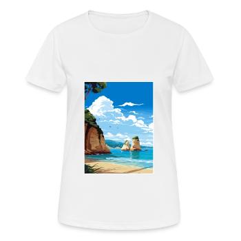 Cathedral Cove Neuseeland Vintage Reiseposter - Frauen T-Shirt atmungsaktiv - Weiß - Vorne - AI Model Female 172 dark (172cm)