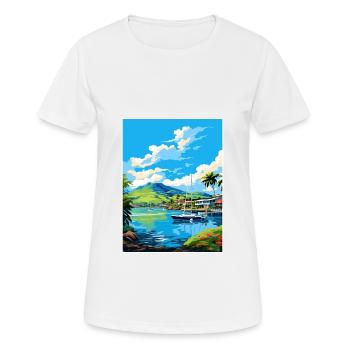 Hamilton Island Australia Deco Travel Poster - Women's Breathable T-Shirt - white - Front - AI Model Female 172 dark (172cm)