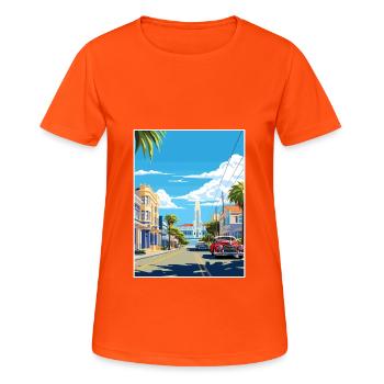 Napier Deco Historic District Nz Travel Poster - Women's Breathable T-Shirt - neon orange - Front - AI Model Female 172 dark (172cm)