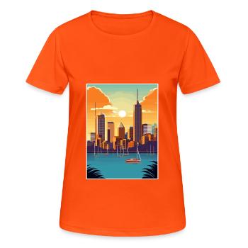 Brisbane Australia Vintage Travel Poster Souvenir - Women's Breathable T-Shirt - neon orange - Front - AI Model Female 172 dark (172cm)
