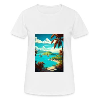 Dominican Republic Caribbean Vintage Travel Poster - Women's Breathable T-Shirt - white - Front - AI Model Female 172 dark (172cm)