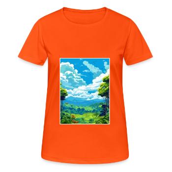 Amazone Regenwald Vintage Reiseposter Souvenir - Frauen T-Shirt atmungsaktiv - Neonorange - Vorne - AI Model Female 172 dark (172cm)