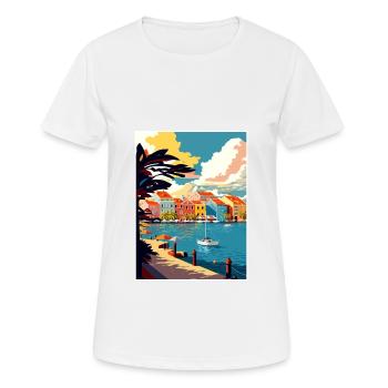 Curaçao Caribbean Vintage Travel Poster Souvenir - Women's Breathable T-Shirt - white - Front - AI Model Female 172 dark (172cm)
