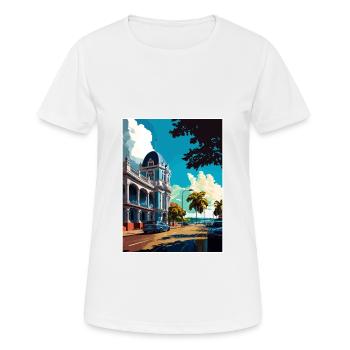 Kingston Karibik Vintage Reiseposter Souvenir - Frauen T-Shirt atmungsaktiv - Weiß - Vorne - AI Model Female 172 dark (172cm)