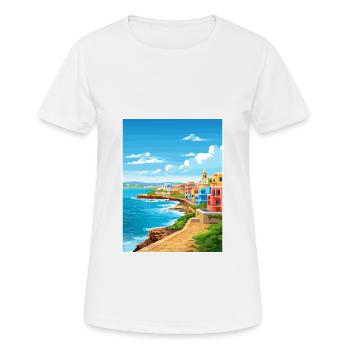 San Juan Caribbean Vintage Travel Poster Souvenir - Women's Breathable T-Shirt - white - Front - AI Model Female 172 dark (172cm)