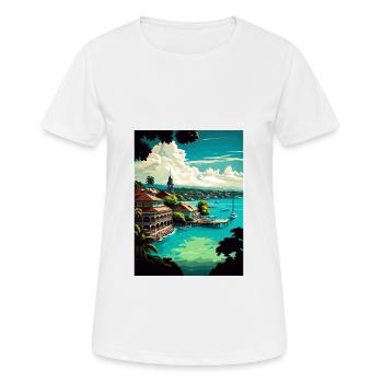 Ocho Rios Caribbean Vintage Travel Poster Souvenir - Women's Breathable T-Shirt - white - Front - AI Model Female 172 dark (172cm)