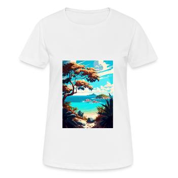 Long Island Caribbean Vintage Travel Poster WPA - Women's Breathable T-Shirt - white - Front - AI Model Female 172 dark (172cm)