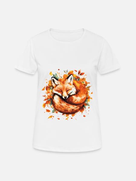 Fuchs schläft im Herbstlaub - Frauen T-Shirt atmungsaktiv - Weiß