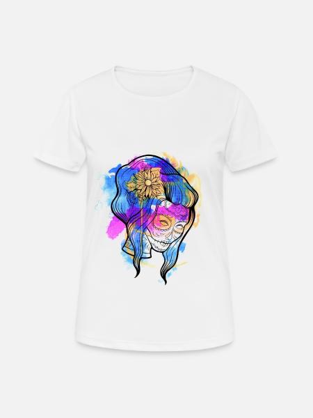 Ein Schönes und Lustiges Aquarell Calavera Design - Frauen T-Shirt atmungsaktiv - Weiß