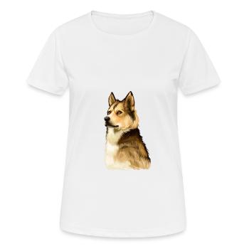 Illustration de l’aquarelle du chien Laika de Sibérie orientale - T-shirt respirant Femme - blanc - Devant - AI Model Female 172 dark (172cm)
