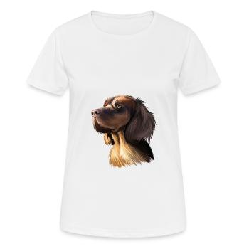 Picardy Spaniel Dog Watercolor Sketch Illustration - Women's Breathable T-Shirt - white - Front - AI Model Female 172 dark (172cm)