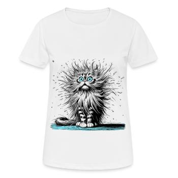 Katze elektrisch, Katze witzig, Katze lustig - Frauen T-Shirt atmungsaktiv - Weiß - Vorne - AI Model Female 172 dark (172cm)