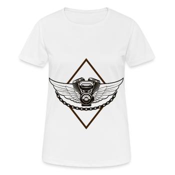 Vintage Motor mit Flügel - Biker - Motorcycle - Frauen T-Shirt atmungsaktiv - Weiß - Vorne - AI Model Female 172 dark (172cm)
