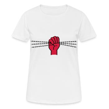 Protestsymbol mit Stacheldraht. Geballte Faust. - Frauen T-Shirt atmungsaktiv - Weiß - Vorne - AI Model Female 172 dark (172cm)