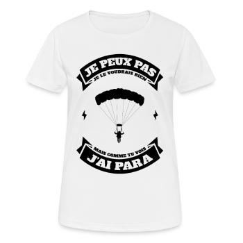JE PEUX PAS J'AI PARACHUTE - T-shirt respirant Femme - blanc - Devant - AI Model Female 172 dark (172cm)