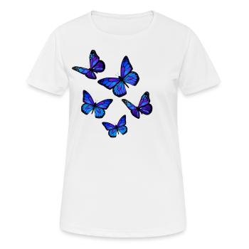 Schmetterlinge am Sternenhimmel blau und violett - Frauen T-Shirt atmungsaktiv - Weiß - Vorne - AI Model Female 172 dark (172cm)