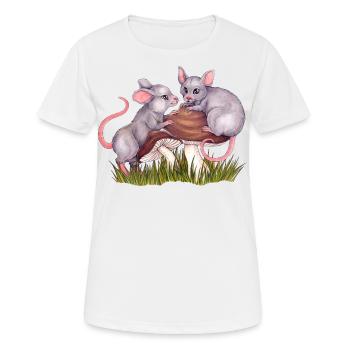 Niedliche Mäuse auf Pilz Steinpilz Naturliebhaber - Frauen T-Shirt atmungsaktiv - Weiß - Vorne - AI Model Female 172 dark (172cm)