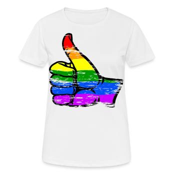 Regenbogenfarbe Flagge Hand alles klar Symbol used - Frauen T-Shirt atmungsaktiv - Weiß - Vorne - AI Model Female 172 dark (172cm)