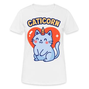 Cute Caticorn funny Unicorn Cat with Love Heart - Frauen T-Shirt atmungsaktiv - Weiß - Vorne - AI Model Female 172 dark (172cm)