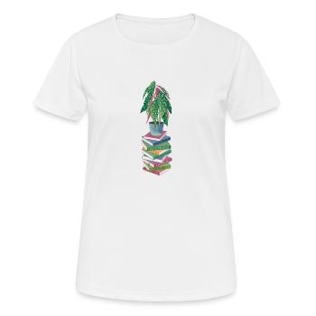 Forellenbegonie auf Bücherstapel - Frauen T-Shirt atmungsaktiv - Weiß - Vorne - AI Model Female 172 dark (172cm)