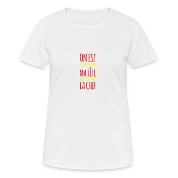 Plusieurs dans ma tête mais c'est moi la chef - T-shirt respirant Femme - blanc - Devant - AI Model Female 172 dark (172cm)