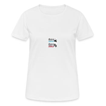 Motorradfahrer Spruch "2 Räder bewegen die Seele" - Frauen T-Shirt atmungsaktiv - Weiß - Vorne - AI Model Female 172 dark (172cm)