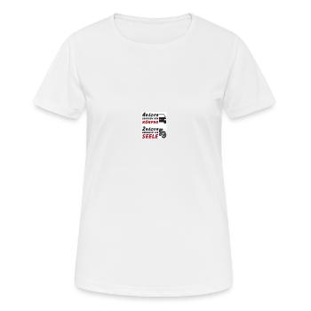 Motorradfahrer Spruch "2 Räder bewegen die Seele" - Frauen T-Shirt atmungsaktiv - Weiß - Vorne - AI Model Female 172 dark (172cm)