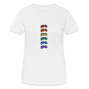 Lesbische Mädchen Regenbogen Text - Frauen T-Shirt atmungsaktiv - Weiß - Vorne - AI Model Female 172 dark (172cm)