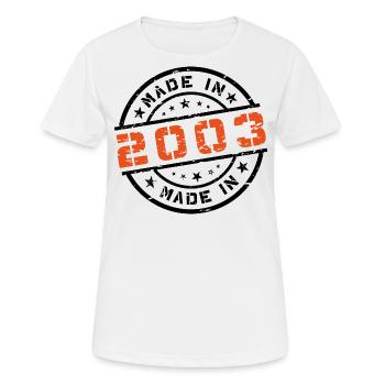 Année de naissance Naissance Né en - Fabriqué en 2003 - T-shirt respirant Femme - blanc - Devant - AI Model Female 172 dark (172cm)
