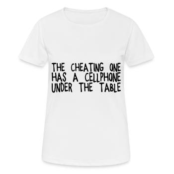Le tricheur a un téléphone portable sous la table - T-shirt respirant Femme - blanc - Devant - AI Model Female 172 dark (172cm)