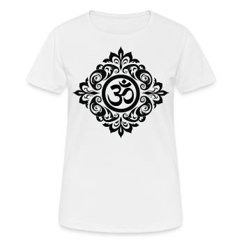 Kosmische Resonanz: Das heilige Om - Frauen T-Shirt atmungsaktiv - Weiß - Vorne - AI Model Female 172 dark (172cm)